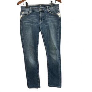 Seven 7 For All Mankind Womens Jeans Size 27 Blue Straight Denim Distressed